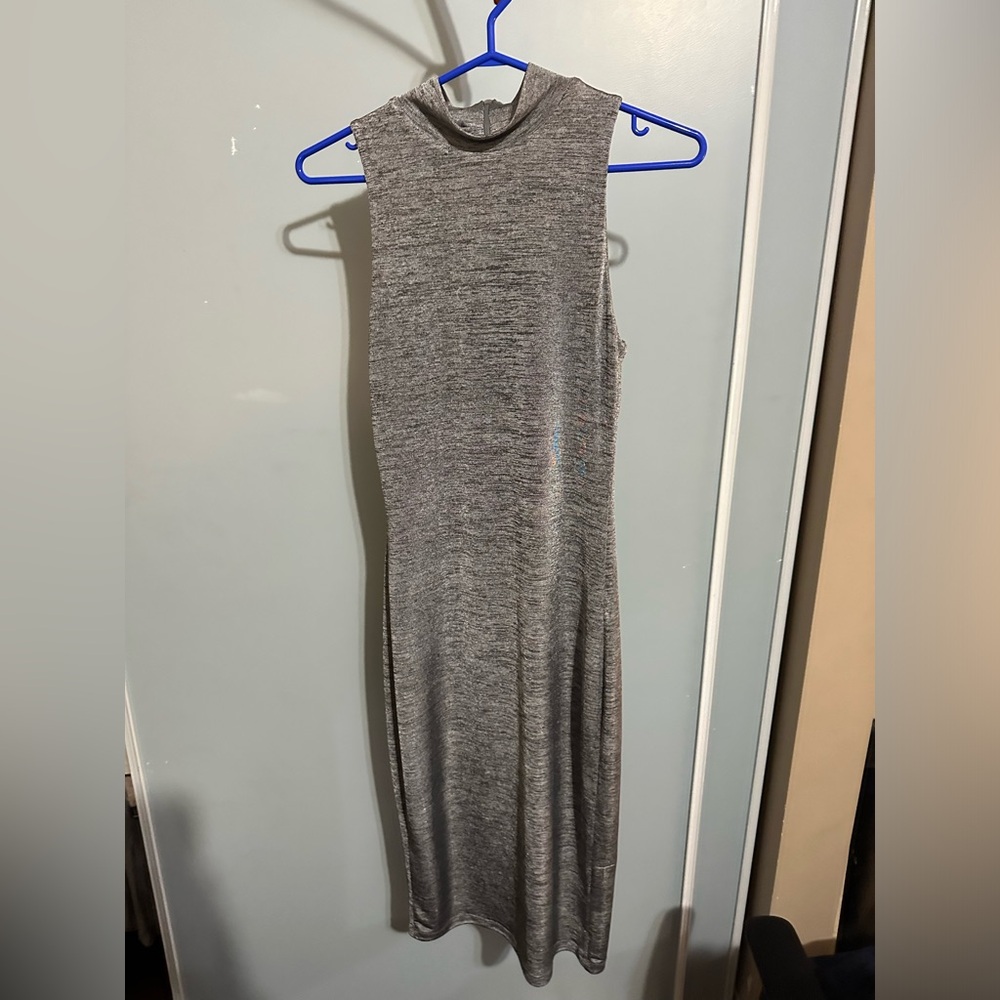 Fitted grey turtle neck dress